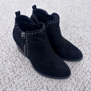Black Suede Ankle Boots with Studded Detail
